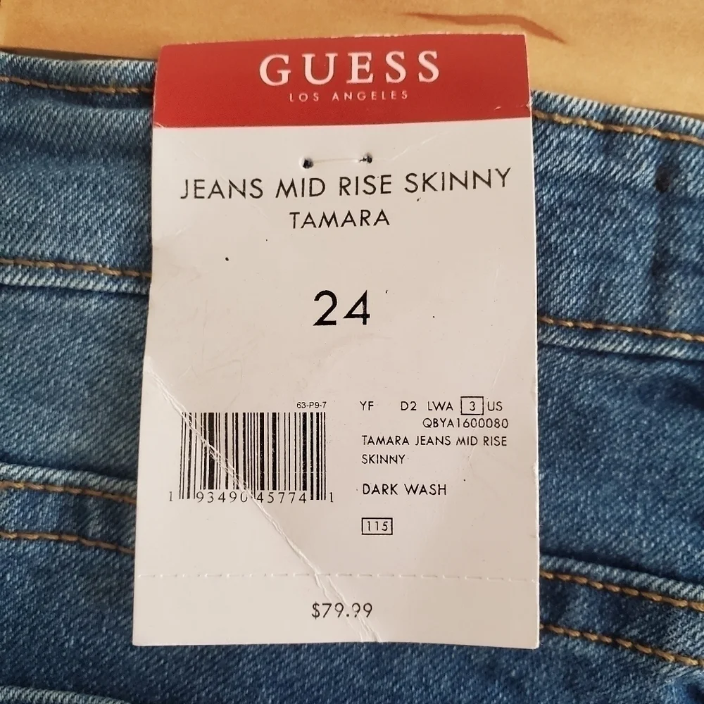 Guess Mid Rise Skinny Stretch Tamara Jeans size 24 in Dark wash - Picture 3 of 7